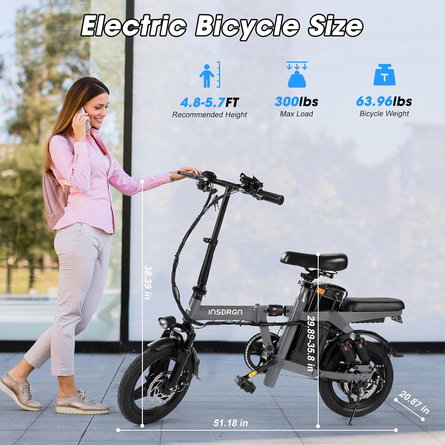 INSDRGN Electric Bike for Adults and Teens,14' Folding Adult E Bike with 650W Peak Motor,20MPH,28Miles Range,Advanced 9-Point Suspension & Dual Disc Brake,Removable Battery,UL 2849 Certified