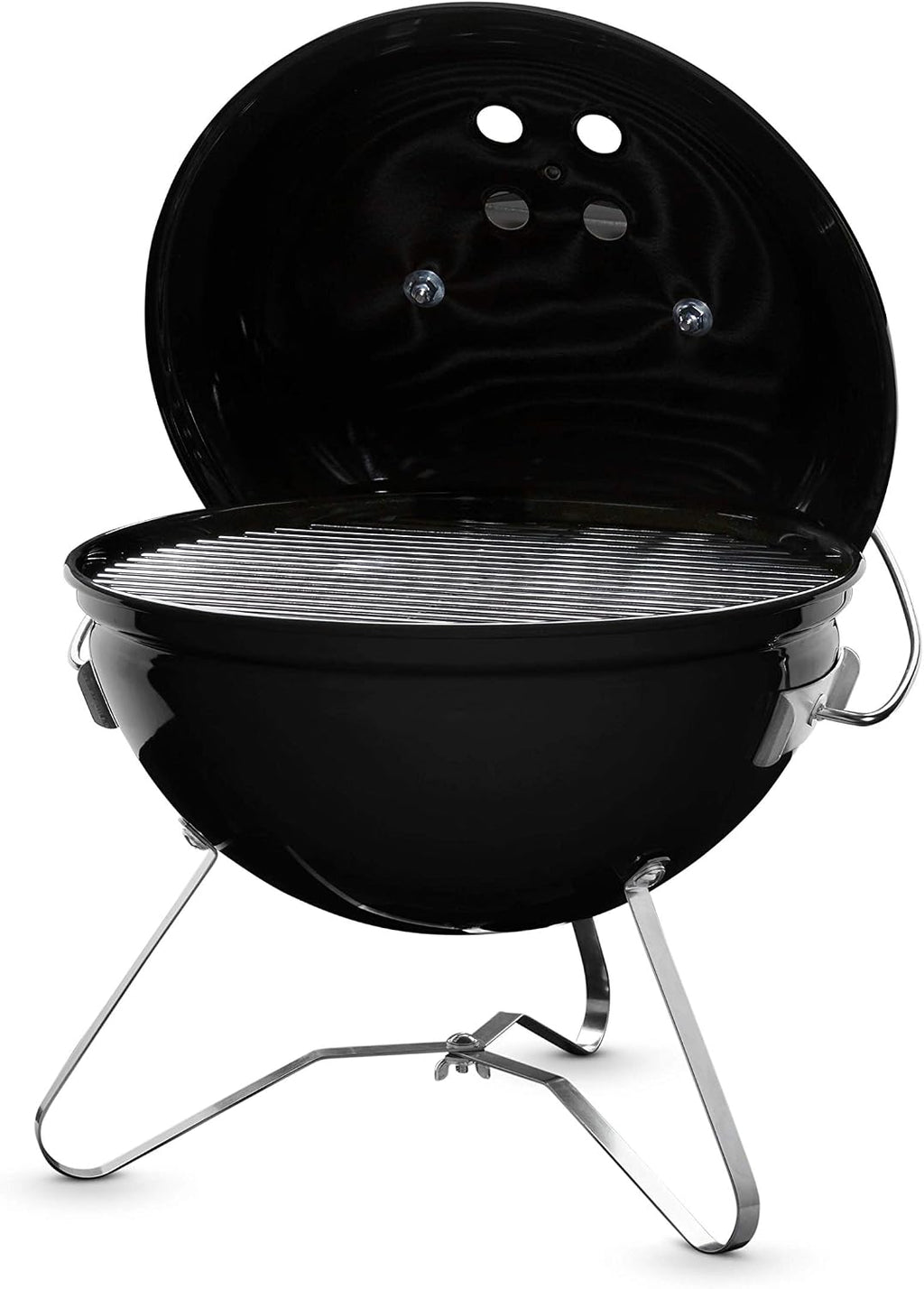 Weber Smokey Joe Premium Charcoal Grill Barbeque, 37cm | Portable BBQ Grill with Tuck-N-Carry Lid Cover & Plated Steel Legs | Folding Outdoor Cooker with Porcelain-Enamelled Bowl - Black (1121004)