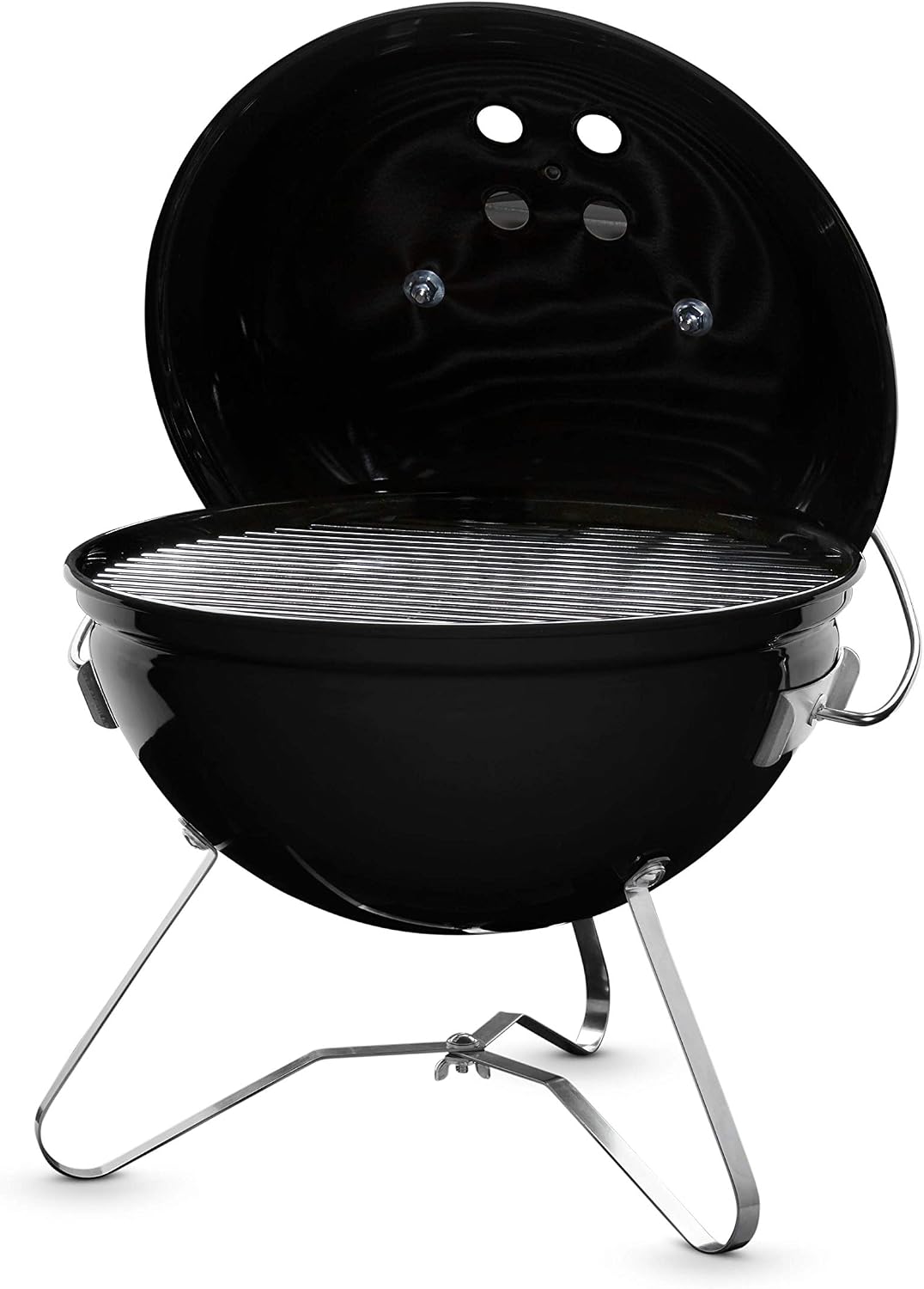 Weber Smokey Joe Premium Charcoal Grill Barbeque, 37cm | Portable BBQ Grill with Tuck-N-Carry Lid Cover & Plated Steel Legs | Folding Outdoor Cooker with Porcelain-Enamelled Bowl - Black (1121004)