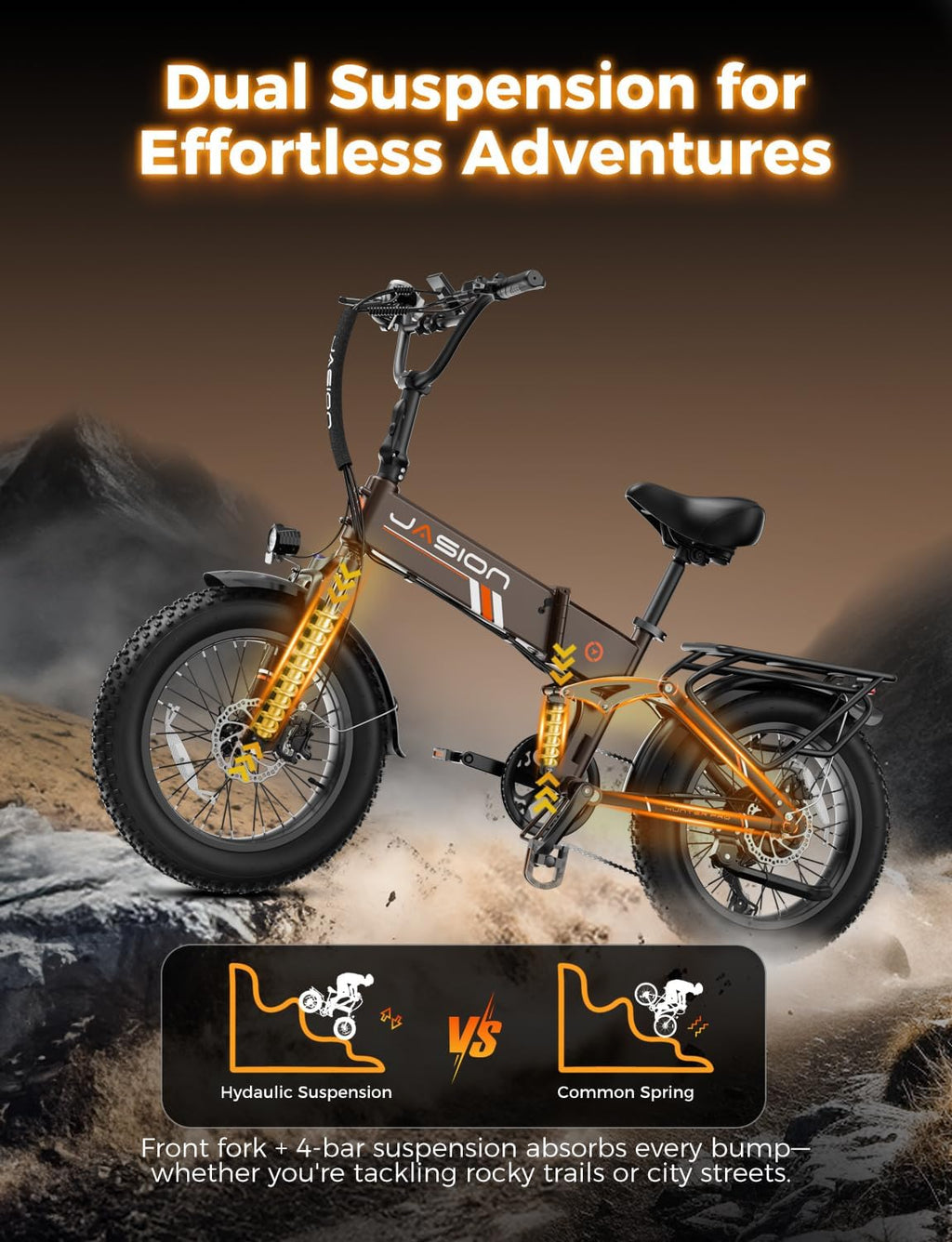 Jasion X Hunter PRO Electric Bike for Adults,1800W Peak 20''Fat Tire Foldable E Bikes,Folding Ebike Up to 80 Miles Range 30 MPH,720 WH Removable Battery,Certified by UL2849，X Hunter Upgrade
