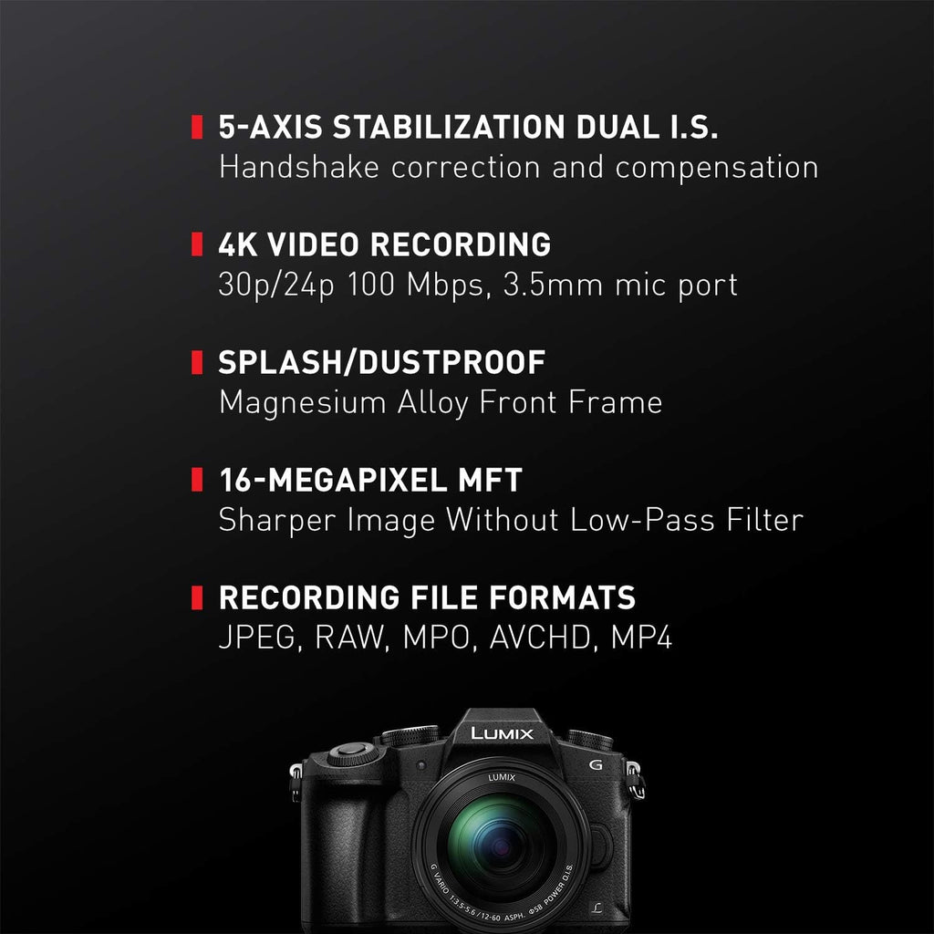 Panasonic LUMIX G85 4K Digital Camera, 12-60mm Power O.I.S. Lens, 16 Megapixel Mirrorless Camera, 5 Axis In-Body Dual Image Stabilization, 3-Inch Tilt and Touch LCD, DMC-G85MK (Black)