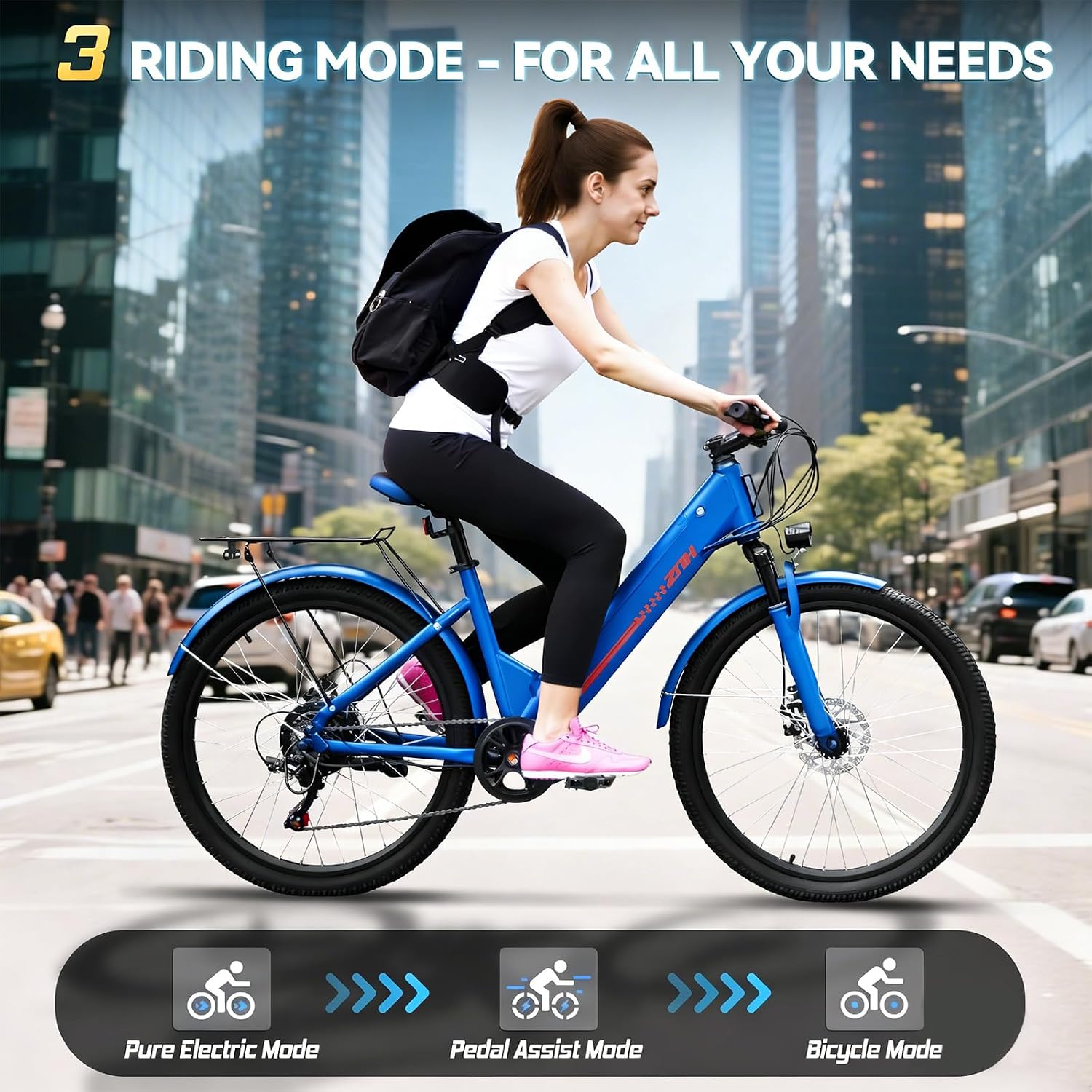 ZNH Electric Bike for Adults with 1000W Motor & 624/940.8 Wh Built-in Removable Battery, 70Miles 25 MPH Step Thru Electric Bicycle, 24'/26' Commuter E Bikes with 7-Speed, UL 2849 Certified