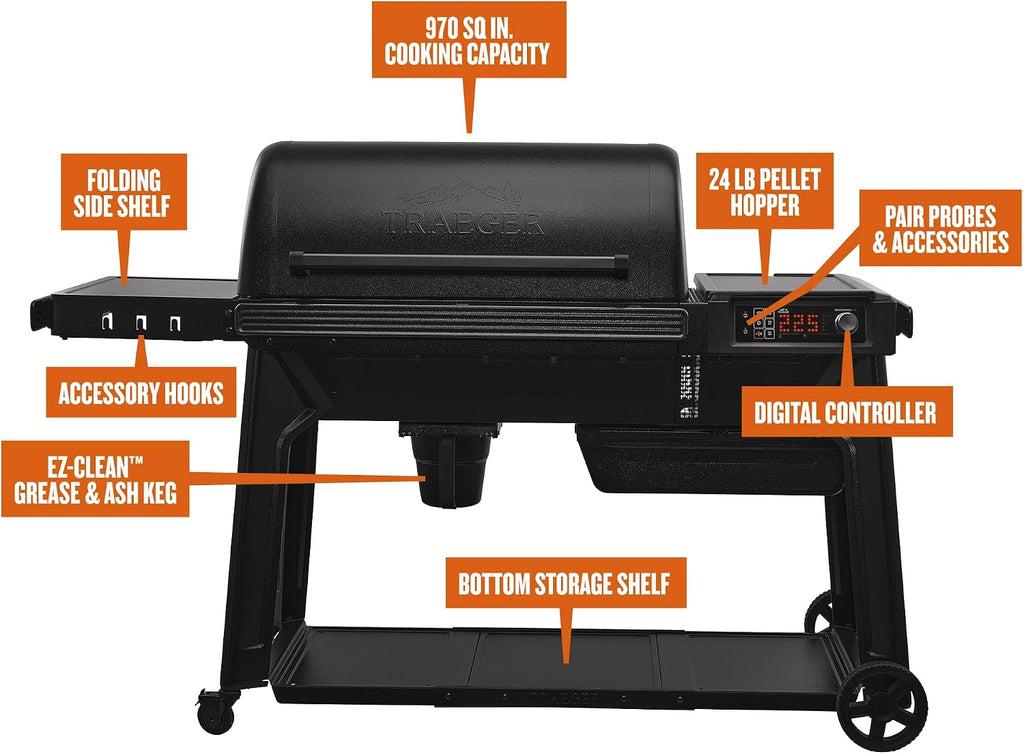Traeger Grills Woodridge Pro Electric Wood Pellet Grill and Smoker, 970 Sq. In., Outdoor Pellet Smoker Grill with Digital Sensor and Side Shelf, Wi-FIRE Technology, Super Smoke Mode, TFB97JLH