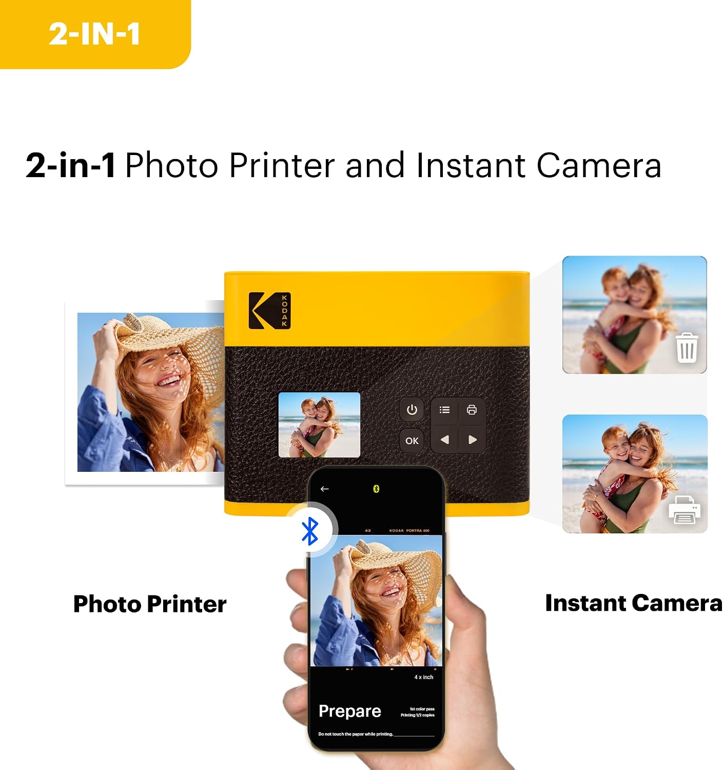 KODAK Mini Shot 3 ERA 4PASS 2-in-1 Instant Camera and Photo Printer (Yellow, Camera + Initial 8 Sheets + 60 Sheets)