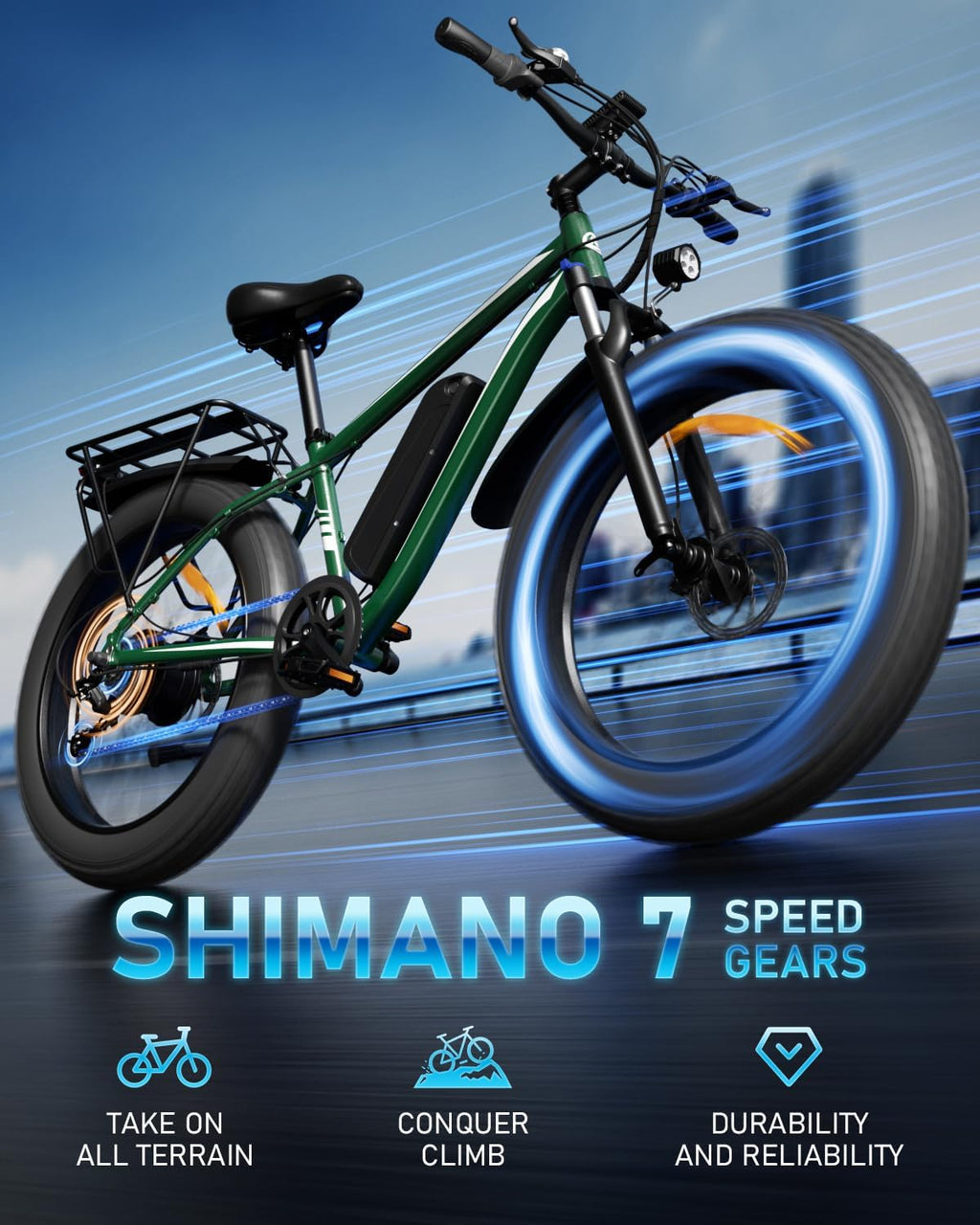 AMYET EB26 Electric Bike for Adults Peak 1500W Electric Bicycle 48V 15AH (720WH) Battery Electric Bike 26' Fat Tire Mountain 28mph 7 Speed Gears Ebike with UL 2849 Certified
