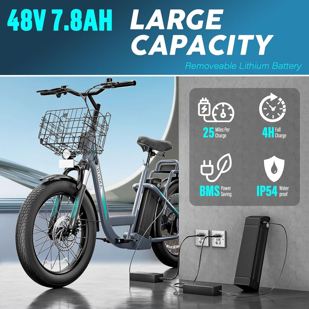 Caroma Peak 500W/800W/1200W Electric Scooter with Seat, 20' Fat Tire Electric Bike with 48V Removable Battery, Up to 30Miles & 20MPH, Adult Scooter for Commuting with Basket&Adjustable Seat