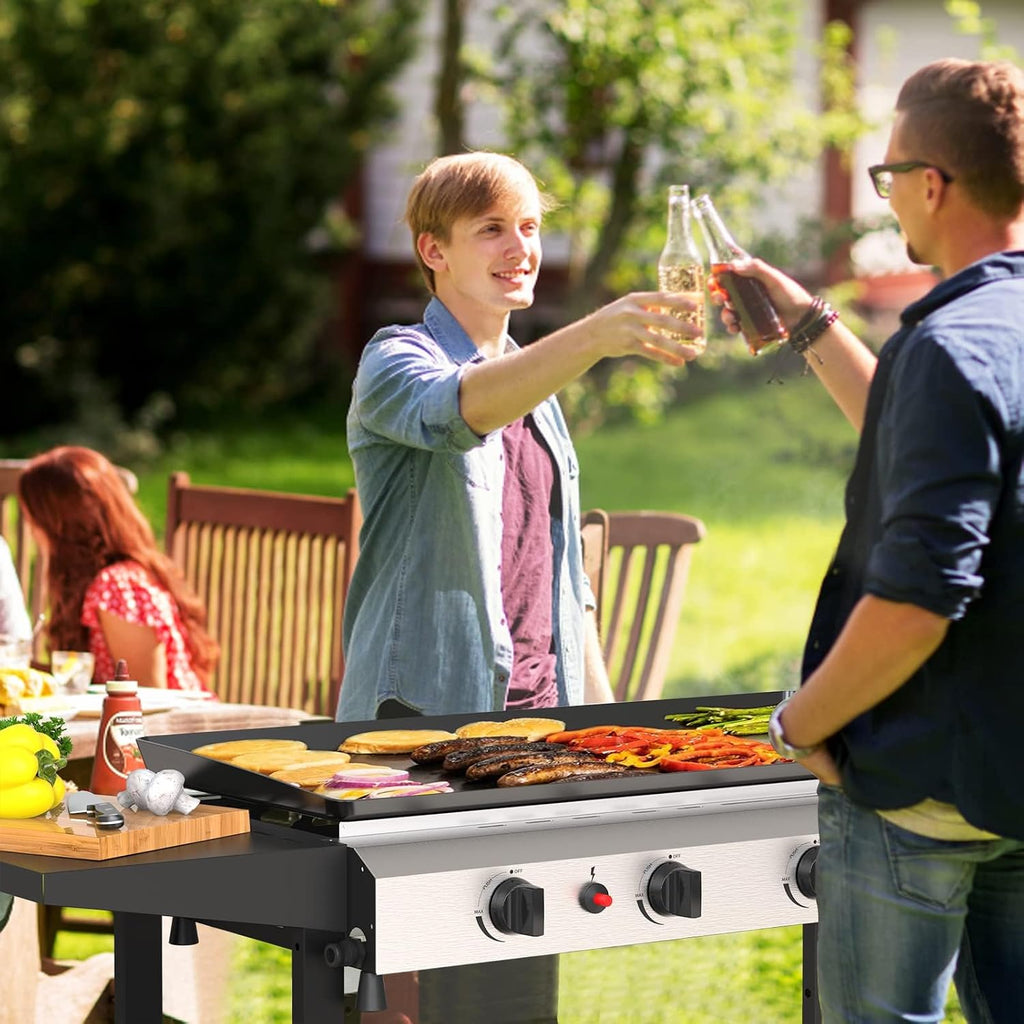 SKOK 3 Burner Outdoor Propane Griddle - 23.3 Inch, 30000 BTU, Portable Flat Top Gas Grill for Camping BBQ
