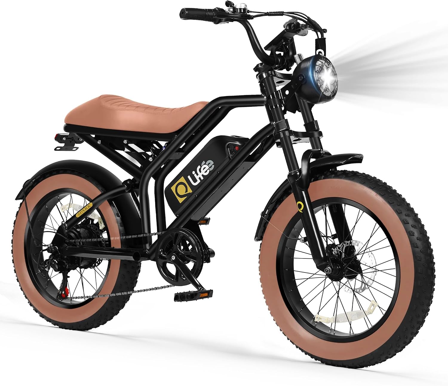 Qlife Electric Bike for Adults/Teens Spark-1500W Peak Motor 20' Fat Tires 28MPH(Unlock to 35MPH) Dirt Bike, 624-1248Wh Removable Battery Ebike, Dual Suspension & Brakes Motorcycle, 21-Speed Bicycle
