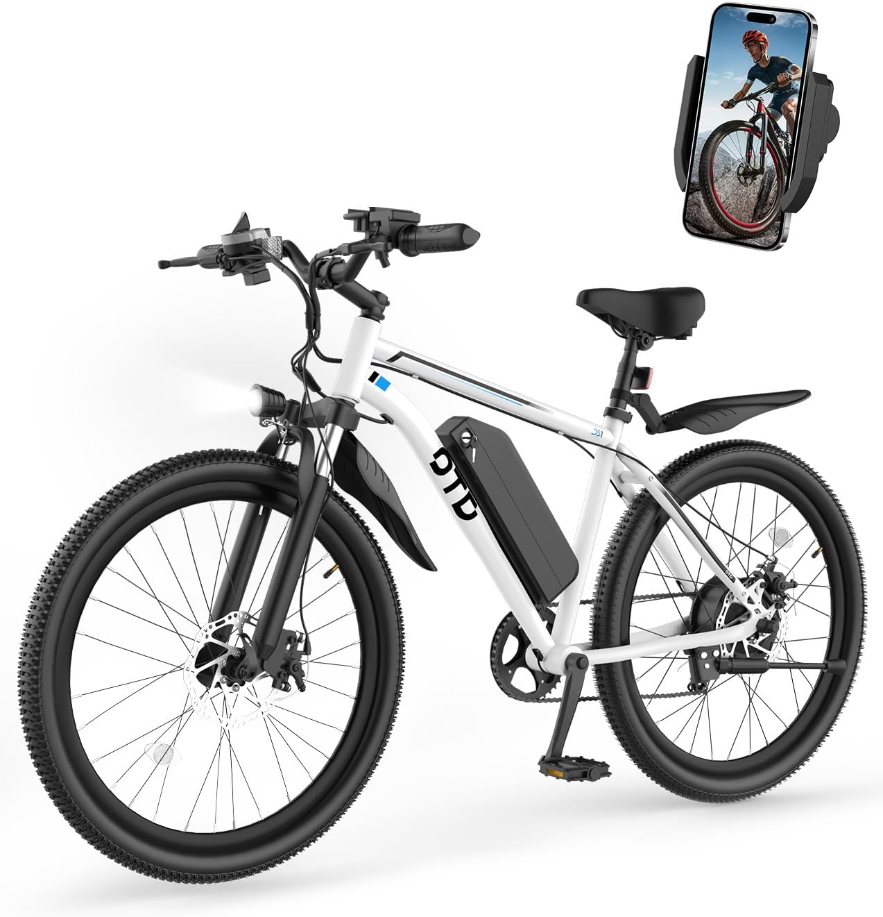 Electric Bike For Adults 1200W Peak Lightweight Mountain Ebikes,28MPH 26'x2.1' Fast Electric Bicycles,90 Miles PAS Long Range,48V 624Wh Removable Battery,7-Speed E-Bicycles with Mobile Phone Holder