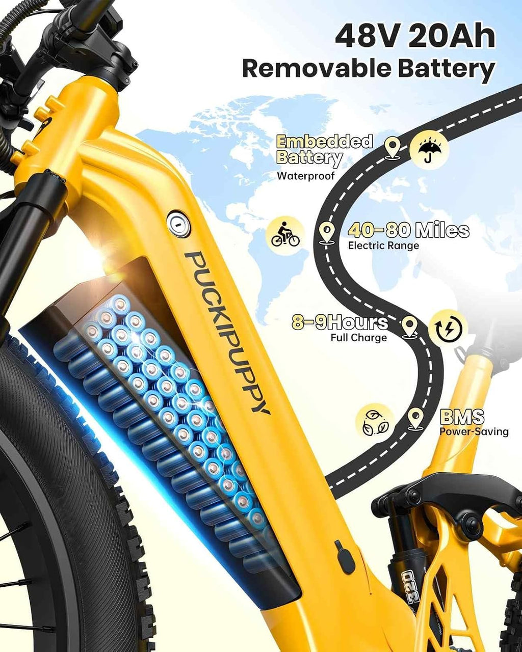 PUCKIPUPPY Electric Bike for Adults 960W, 48V 20AH Battery Adult Electric Bicycles, 26' Fat Tire Full Suspension Step-Thru Ebike, 28MPH Mountain Ebike, 7 Speed, 80Miles Range