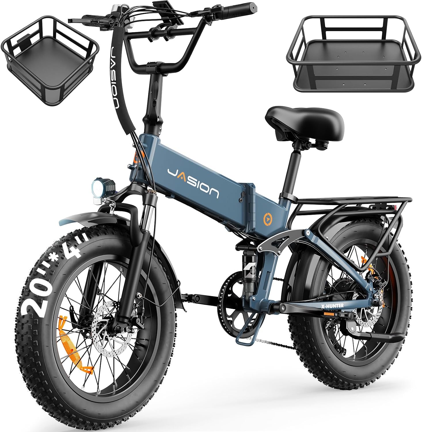 Jasion X Hunter/PRO Electric Bike for Adults,1800W/1400W Peak 20''Fat Tire Foldable Ebike,Folding E Bike Up to 80/70 Miles Range,720/624WH Removable Battery,30 MPH E Bike,Certified by UL2849