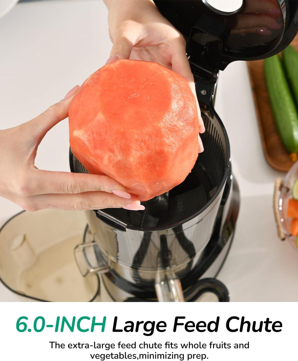 Canoly C09 Cold Press Juicer, 6' Extra Wide Feed Chute, 3-IN-1 Strainers (Juice & Sorbet & Nut Milk), Powerful AC Brushless Motor, Self Precut System, Juicer Machines with BPA-Free (Classic)
