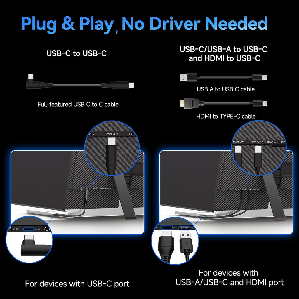 Laptop Screen Extender, 15.3' 16:10 IPS 100% sRGB Portable Travel Monitor for Laptop, FHD 1200P External Display Screen, Dual Screen Attachment Plug & Play for Mac Windows