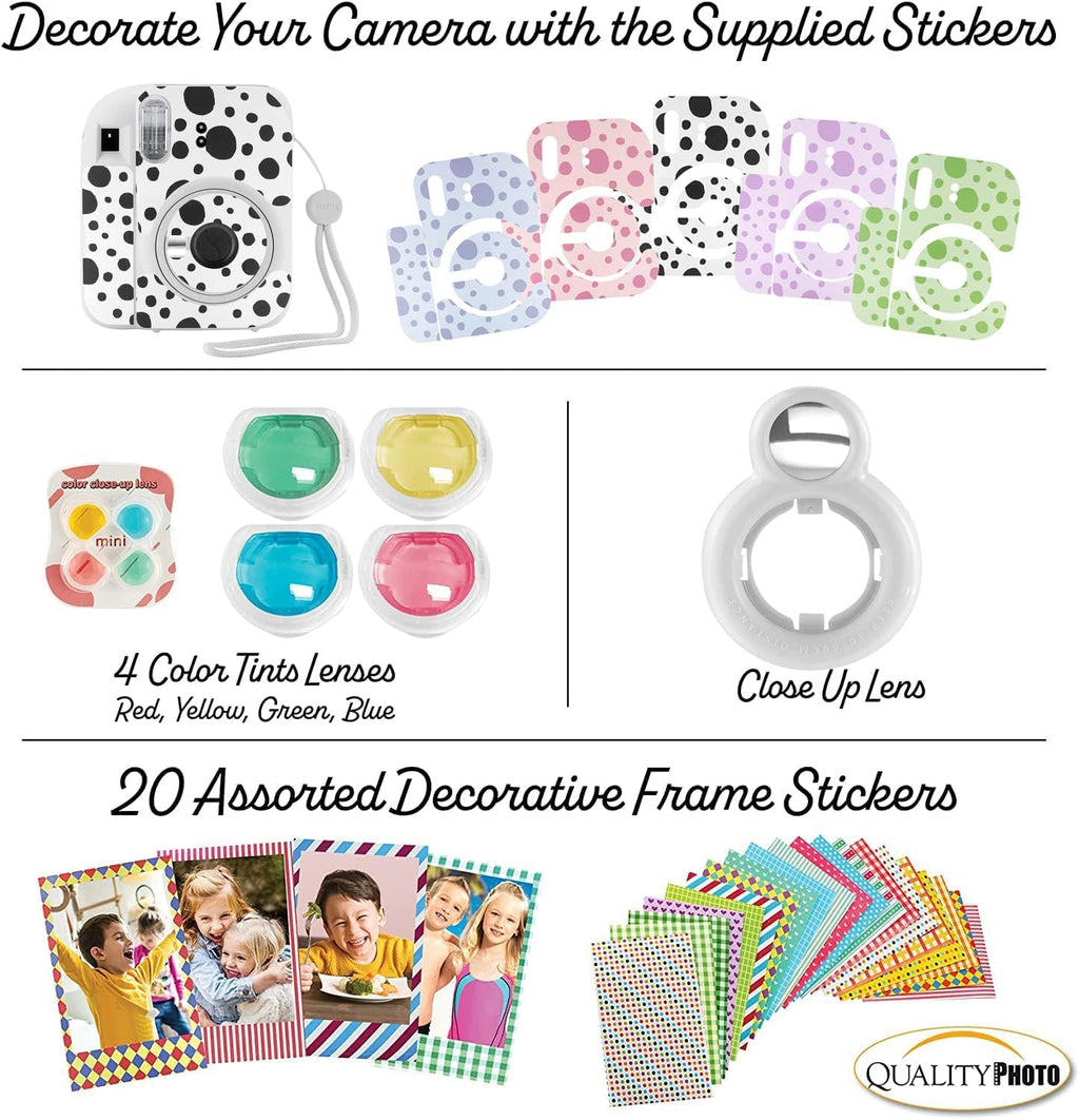 Fujifilm Instax Mini 12 Instant Camera + 20 Photo Prints + Quality Photo Value Bundle, Case, Decoration Stickers, Frames, Photo Album, (Clay White)