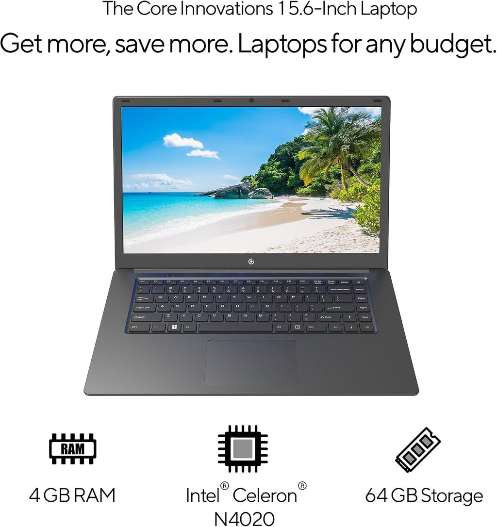 15.6' Full HD Intel 4GB RAM 64GB SSD Laptop with Windows 11 - Black