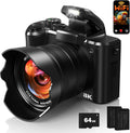 8K Digital Cameras for Photography, Autofocus 88MP WiFi Vlogging Camera for YouTube with Selfie Lens, Professional Video Camera with Flash, Touch Screen, Lens Hood, 64GB Card, 2 Batteries