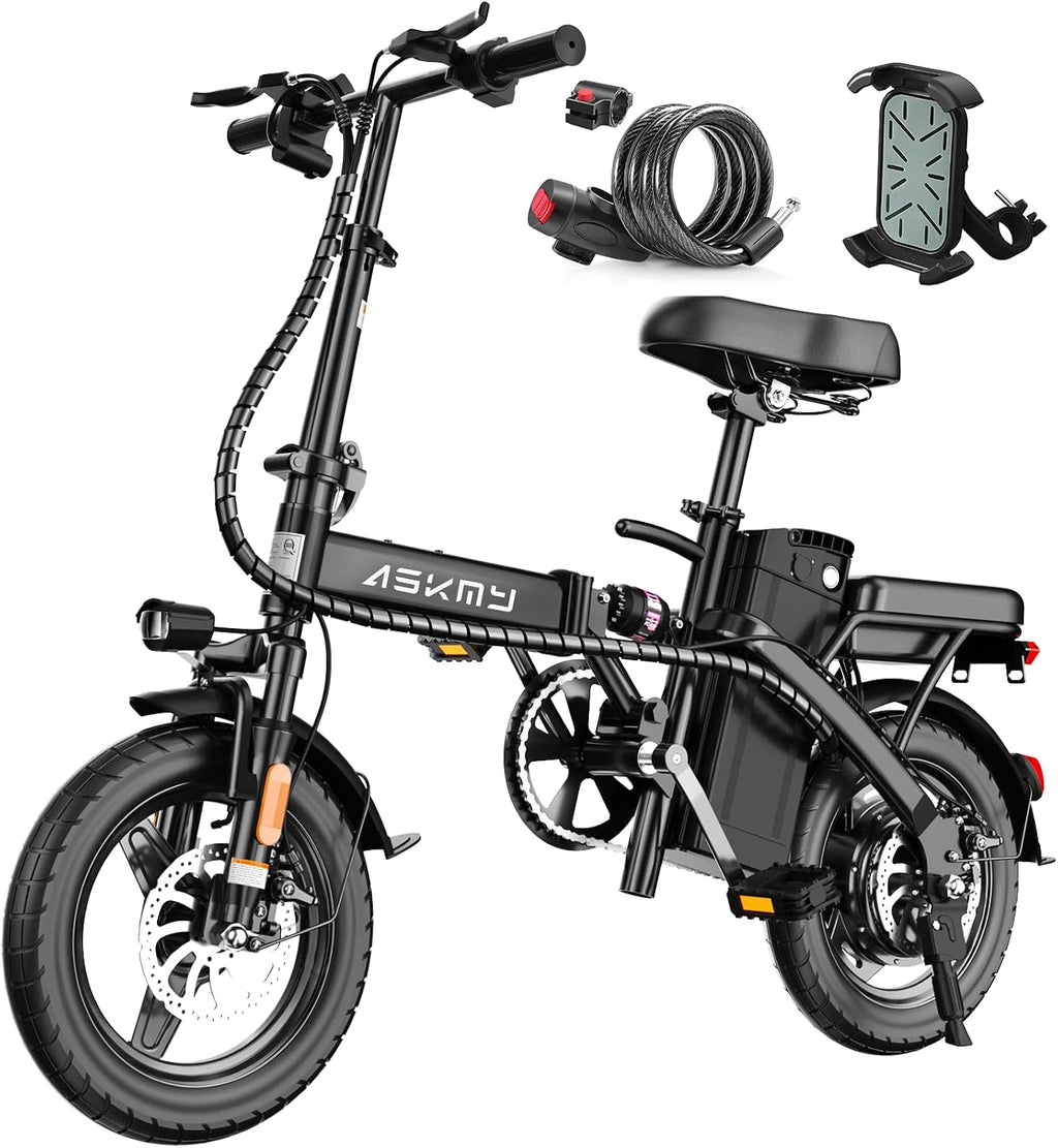 Foldable Electric Bike for Adults and Teens, 750W/1000W Peak Motor Ebike with 48V 10AH Removable Battery, 30-60 Miles PAS Range, 14' Mini E-Bike for Daily Commuting, Electric Bicycle for Riders