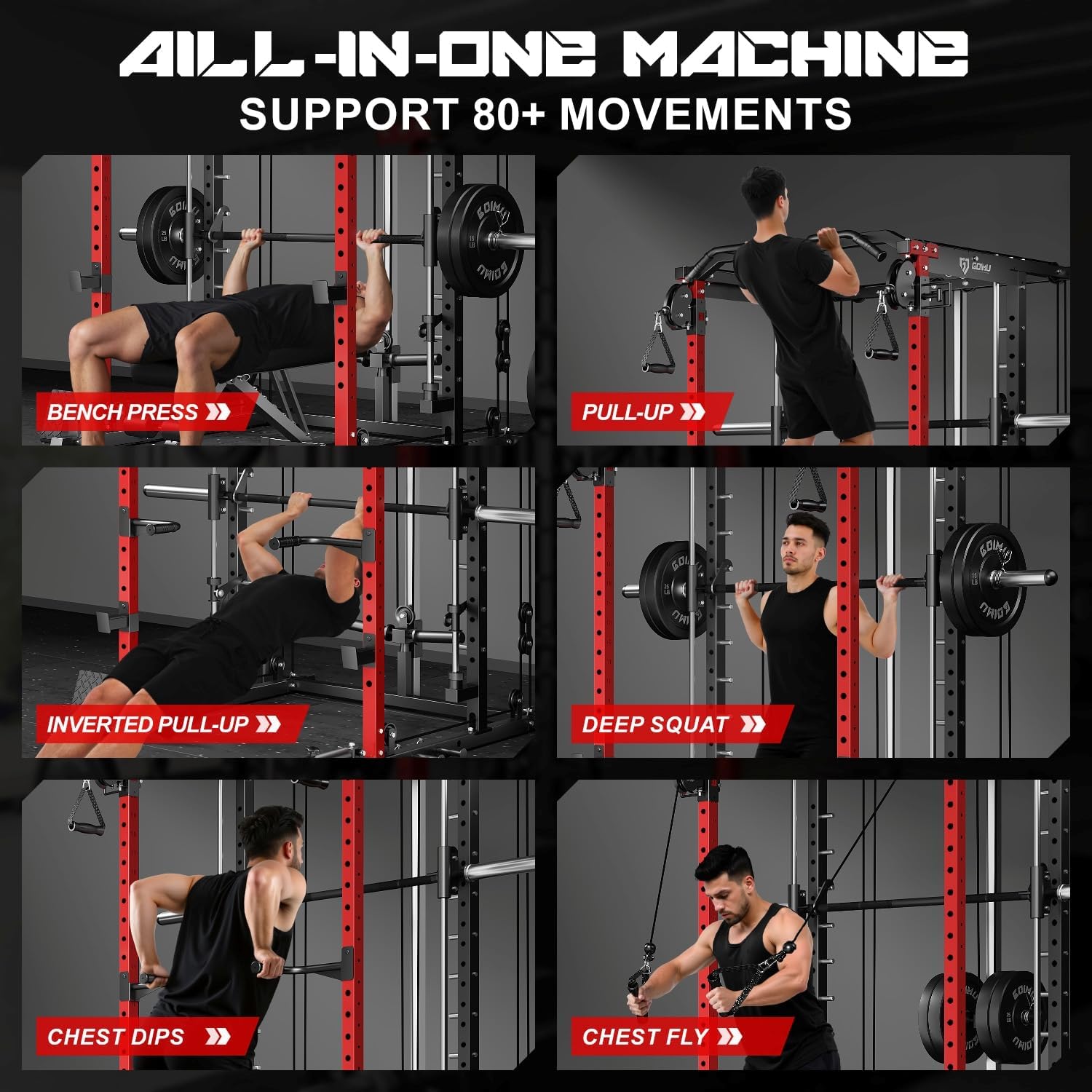 S1-V4 Smith Machine, 2000LBS Power Cage with Cable Crossover System, All-in-One Squat Rack with Smith Bar, Strength Training Equipment for Hone Gym