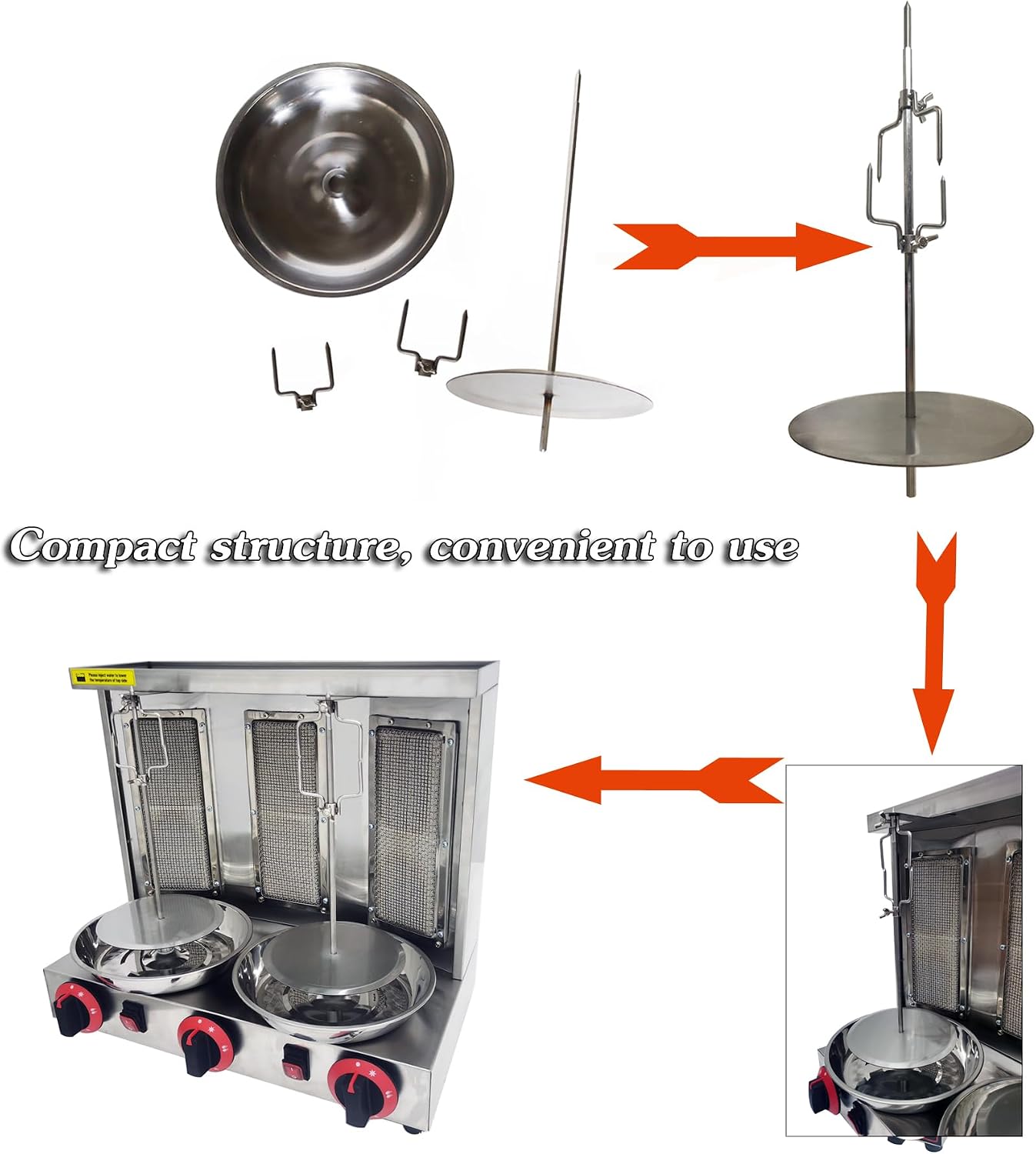 INTSUPERMAI Shawarma Grill Machine LP Gas Doner Kebab Machine Vertical Broiler Gyro Machine Meat Roasting Machine with 3 Burners Countertop Rotating Doner Kebab Oven for Home Commicial Restaurant Use