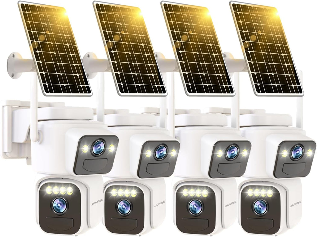 Luovisee Dual Lens Outside Cameras for Home Security Cameras 4 Pack,2.4G & 5G WiFi,Solar Battery Powered Camera with AI Motion Siren,SD/Free Cloud Storage,No Monthly Fee,Color Night Vision,Waterproof