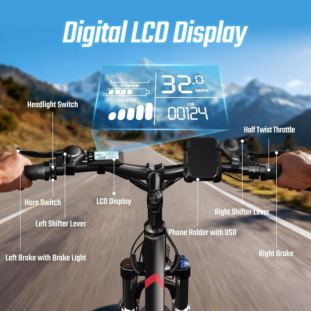 2000W Ebike for Adults, 80 Mile 32MPH Electric Mountain Bike, 48V 840WH Aluminum Electric Bicycle, 21-Speed Gears E Bike, Dual Disc Brakes with Brake Taillight, 27.5' Tire, Front Dual Suspension