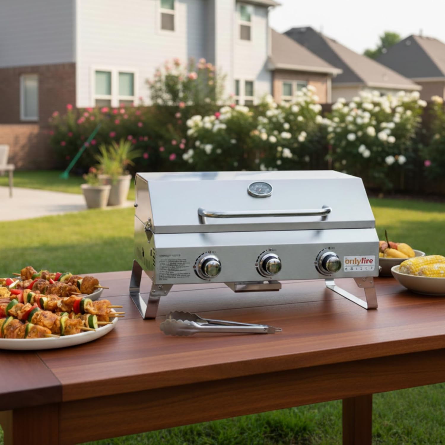 Tabletop Gas Grill 3 Burners, Portable Propane BBQ Grill with Foldable Legs & 22' Stainless Steel Grate for Outdoor Patio Backyard Barbecue, Camping Tailgating RV, 24000BTU High Output, Classic GS307