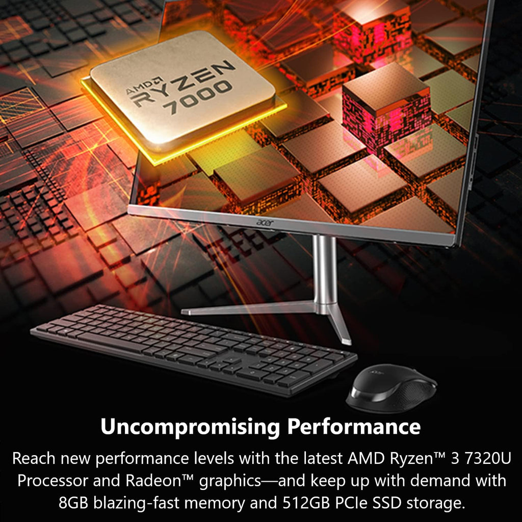 acer Aspire C24-1300-UR31 AIO Desktop | 23.8' Full HD IPS Display | AMD Ryzen 3 7320U Quad-Core Processor | AMD Radeon 610M Graphics | 8GB LPDDR5 | 512GB PCIe SSD | Wi-Fi 6E | Windows 11 Home