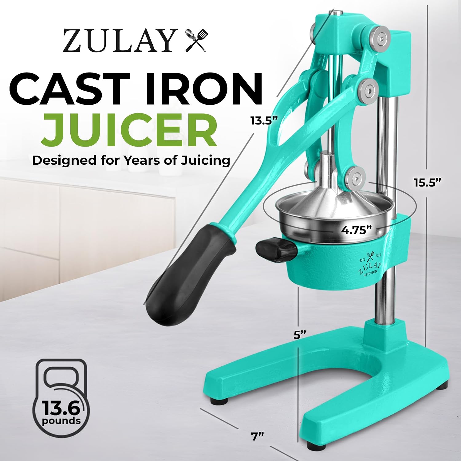 Zulay Kitchen Cast Iron Juicer - Heavy Duty Manual Juicer with Detachable Strainers for Easy Cleaning, Orange Juice Press for Citrus Fruits, Perfect for Bartenders, Juice Lovers & Health Enthusiasts