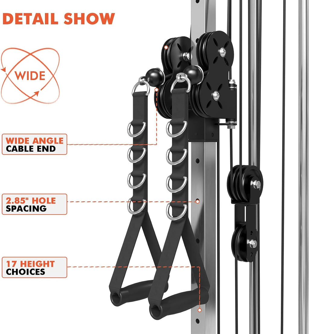 Mikolo Wall Mount Cable Station, Cable Crossover Machine with Dual Pulley System and 18 Adjustable Positions for Home Gym Fitness Equipment