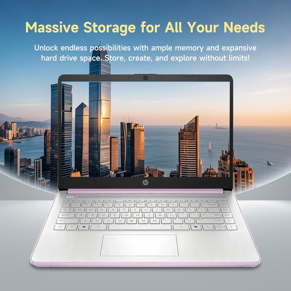HP 14 Student-Laptop Back to School, Quad-Core Processor (Beat i3) 8GB RAM 256GB Storage(128GB UFS + 128GB SD Card) Laptops for Student with 1-Year Office 365 Copilot AI Win11,Honey Lavender