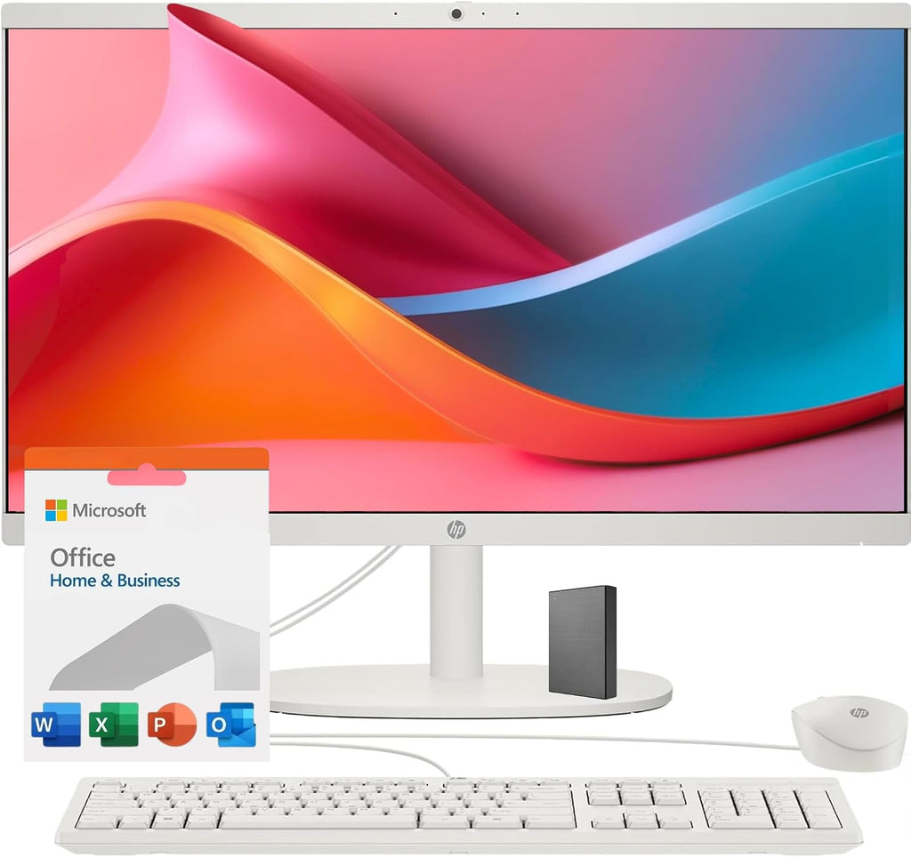 HP 22' All-in-One Desktop PC • The New Version and Look • 12 Month Microsoft Office • 40GB RAM • 1TB Storage (512GB SSD and 512GB External) • FHD Display • Intel Celeron Processor • Windows 11 Home