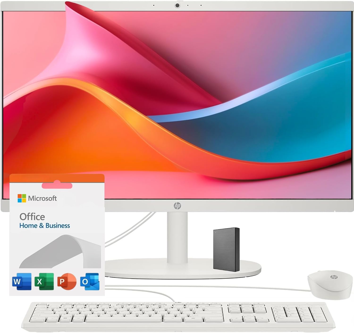 HP 22' All-in-One Desktop PC • The New Version and Look • 12 Month Microsoft Office • 40GB RAM • 1TB Storage (512GB SSD and 512GB External) • FHD Display • Intel Celeron Processor • Windows 11 Home