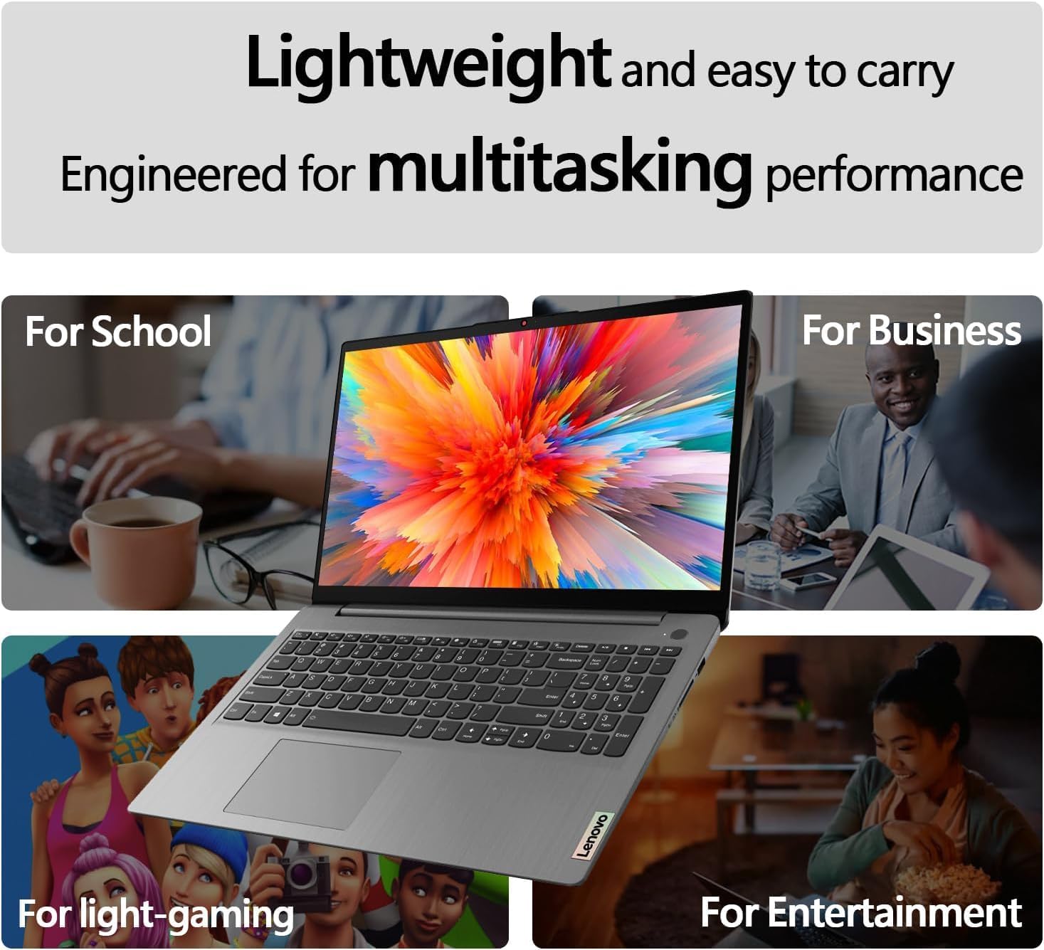 Lenovo IdeaPad 1 Student Laptop, 15.6' FHD Display, Intel Dual Core Processor, 12GB RAM, 256GB SSD + 128GB eMMC, 1 Year Office 365, Wi-Fi 6, SD Card Reader, W11H, Grey, Additional 1 Yr ADP