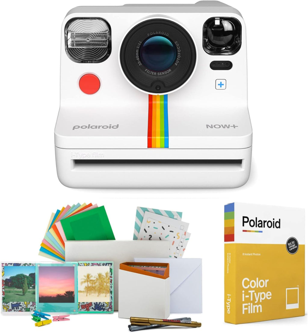 Polaroid Now 2nd Generation I-Type Instant Film Camera (White), Shoot and Print Bundle with Magnetic/Hanging Photo Frames and Color Instant Film (8 Exposures) (3 Items)
