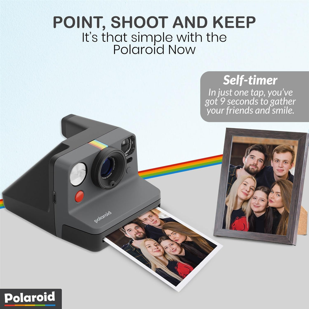 Polaroid Now Generation 3 I-Type Instant Camera (Black) Bundle with Color I-Type Film (8 Exposures), Hard Protective Case and Wrist Strap