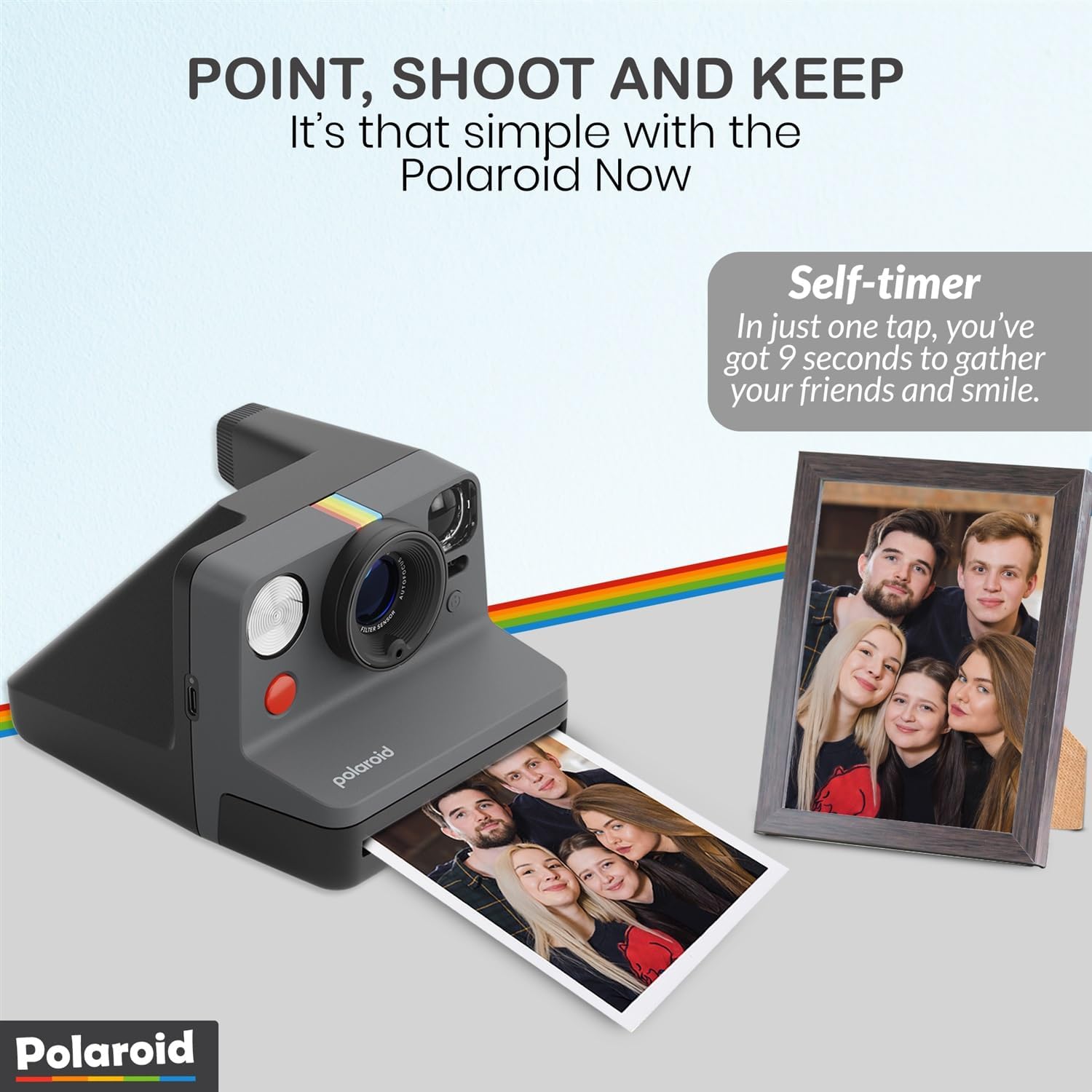 Polaroid Now Generation 3 I-Type Instant Camera (Black) Bundle with Color I-Type Film (8 Exposures), Hard Protective Case and Wrist Strap