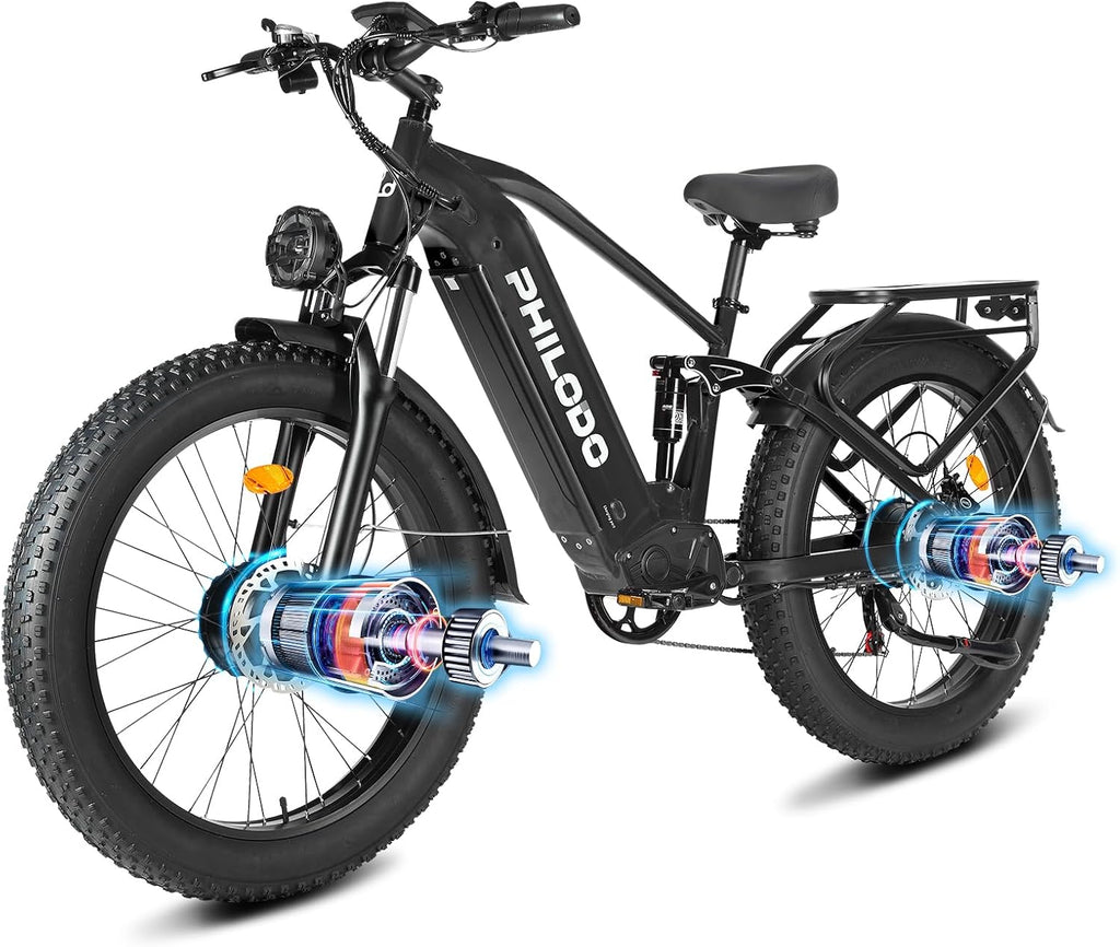 5000w Dual Motor Electric Bicycles, 60V Battery E-Bike with 45 MiIe P-Hour Electric Bike for Adults, 26 Fat Tire Hunting Ebike for All Terrain, Full Suspension Electric Ebike