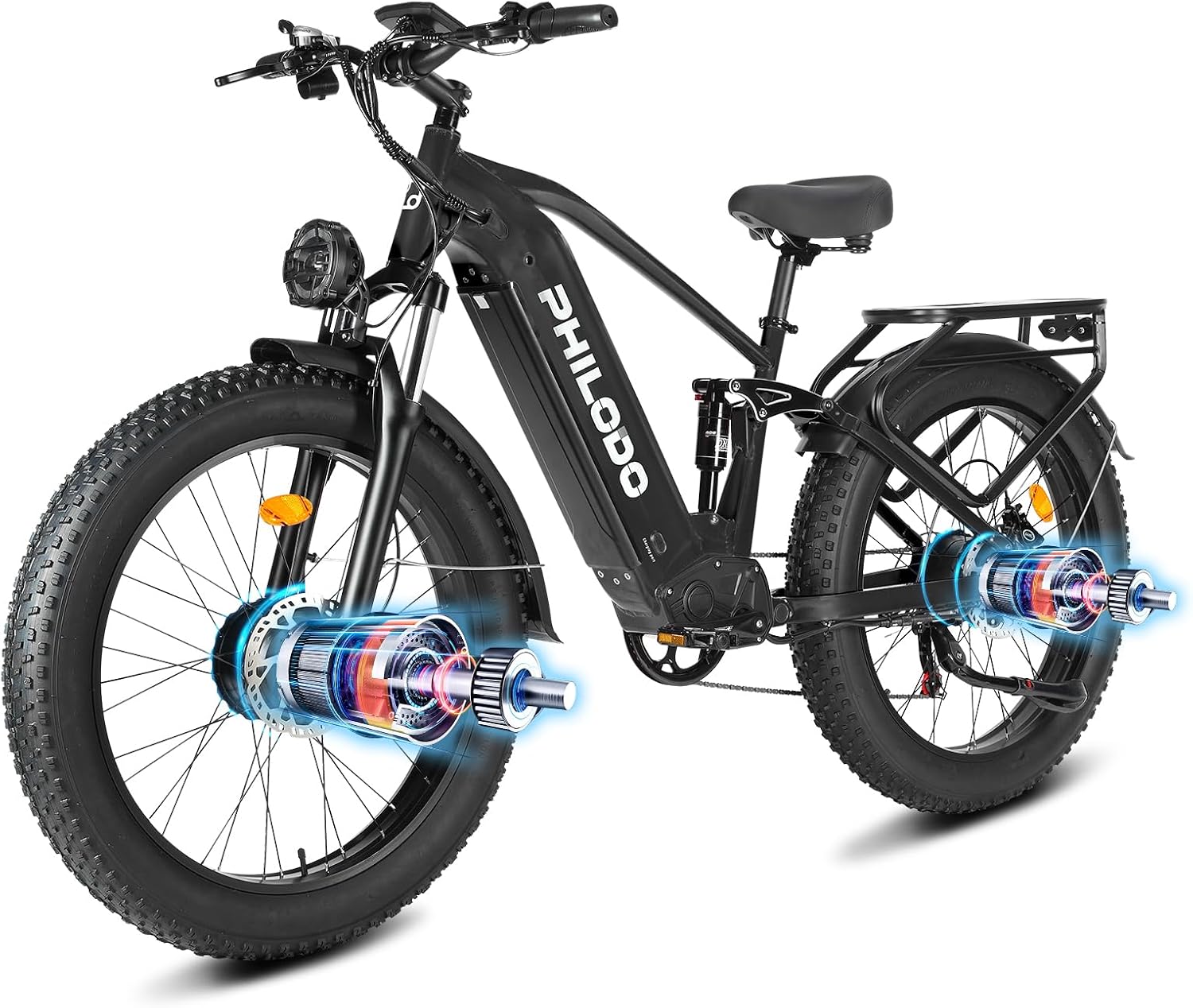 5000w Dual Motor Electric Bicycles, 60V Battery E-Bike with 45 MiIe P-Hour Electric Bike for Adults, 26 Fat Tire Hunting Ebike for All Terrain, Full Suspension Electric Ebike