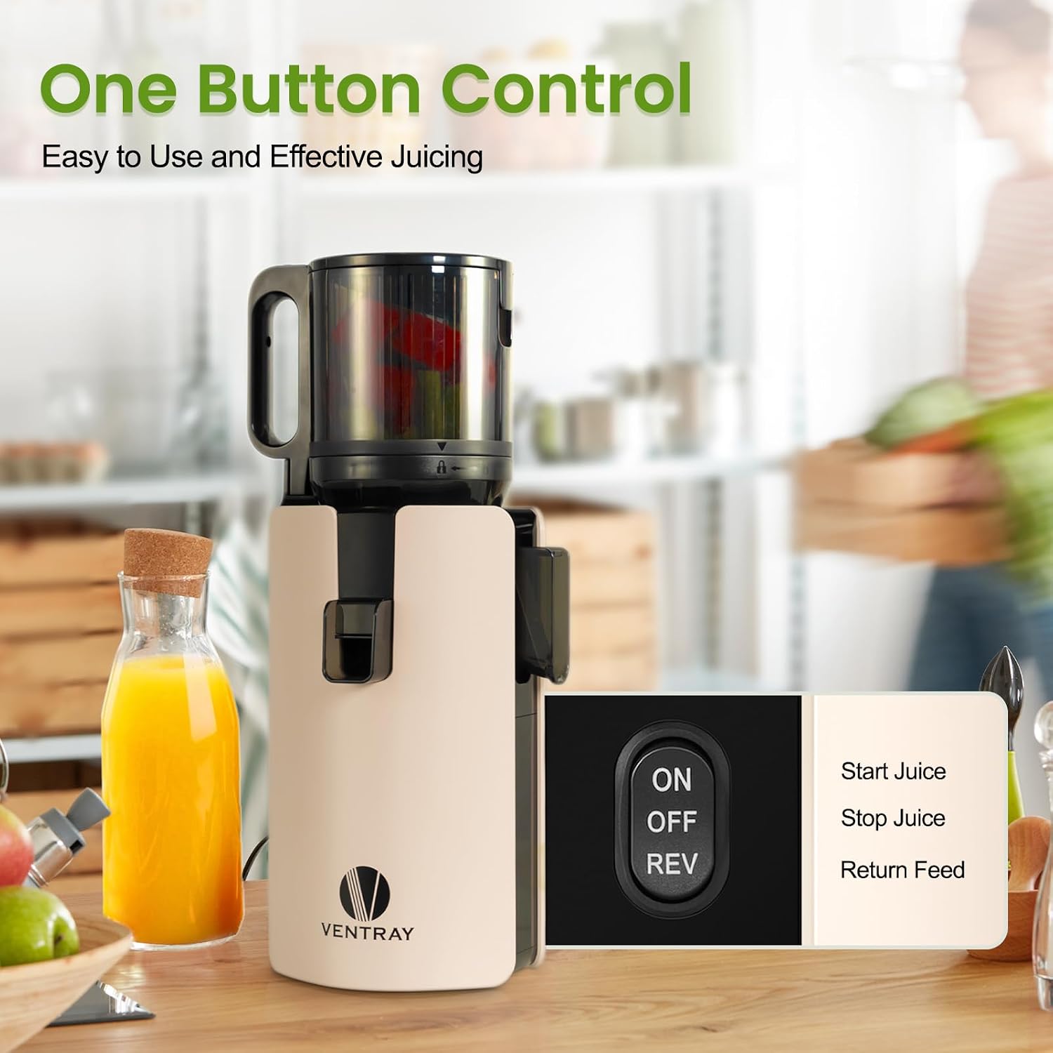 Ventray Cold Press Juicer, Slow Masticating Juicer Machine with 4.7' Wide Feed Chute for Whole Vegetables & Fruits, Juice Extractor High Juice Yield, Easy to Clean