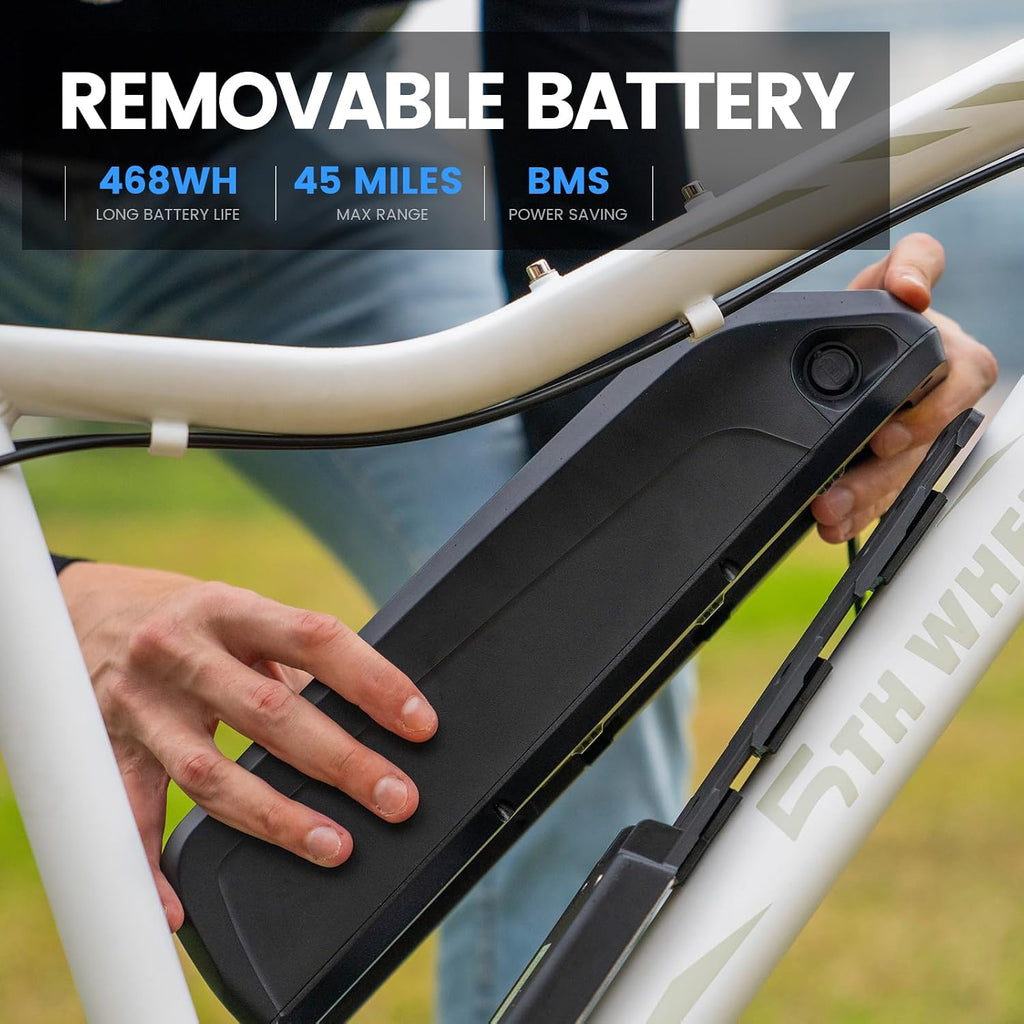 5TH WHEEL Mate Electric Bike for Adults, 1000W Peak Motor, 23MPH Top Speed, 468WH Removable Battery, 26 inch Commuting & Mountain E-Bike with Color LCD Display, 7-Speed Gears & Adjustable Stem Bicycle