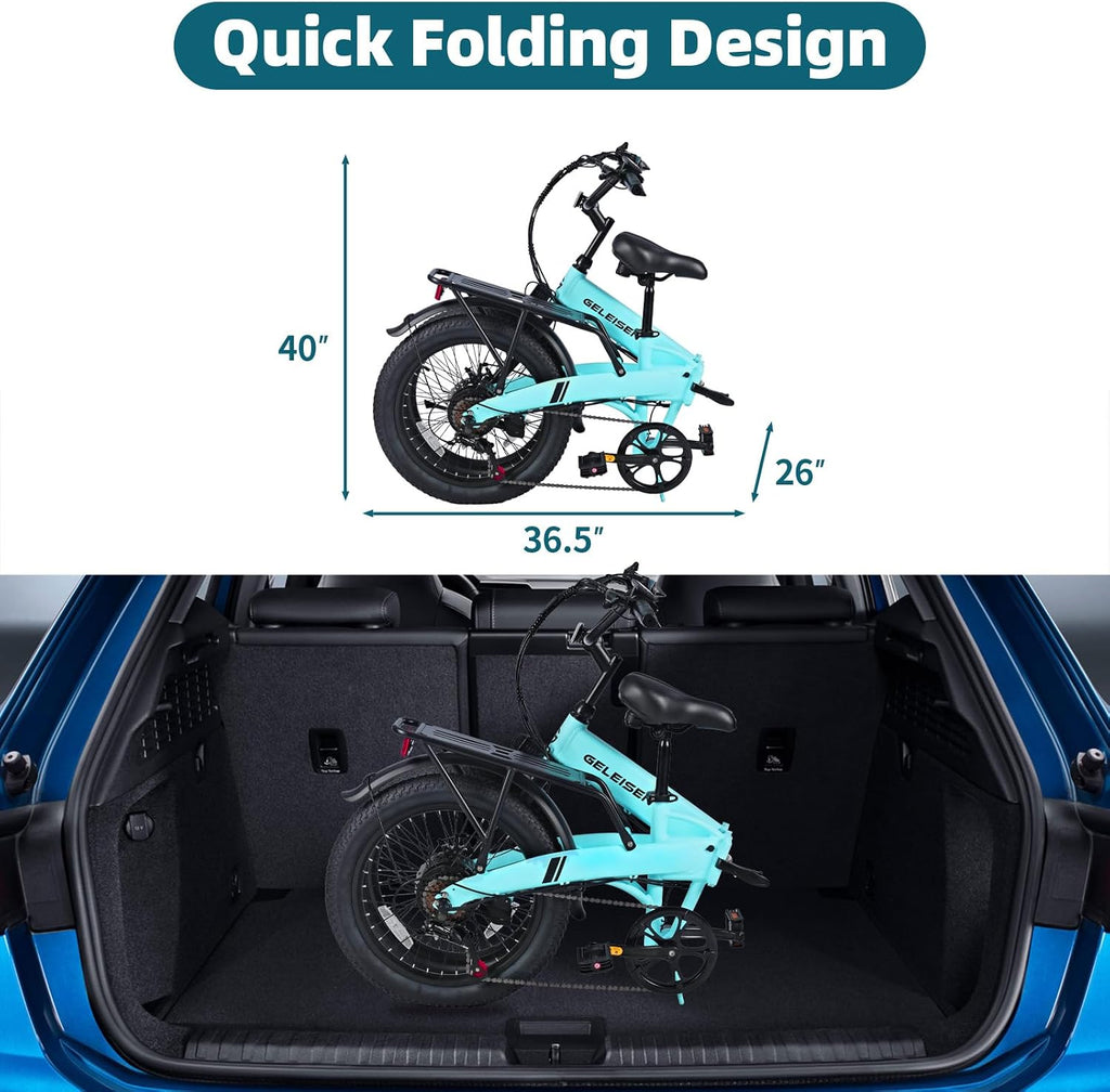 Folding Electric Bike for Adults, 20'×3.0 Fat Tire Electric Bicycle, 374.4Wh Battery Ebike, 20MPH Electric Cargo Bike with LCD Color Display & 6 Speed Gears (Fits for 5'0'+)