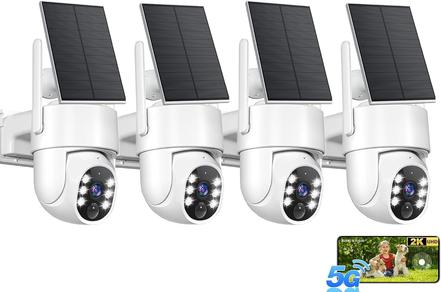 2K Security Camera System, 5GHz&2.4GHz WiFi Solar Wireless Cameras for Home Security, Wire-free Installation, AI Detection, Two-way Audio, Mobile alerts, SD/Cloud Storage, Color Night Vision, 4 Packs