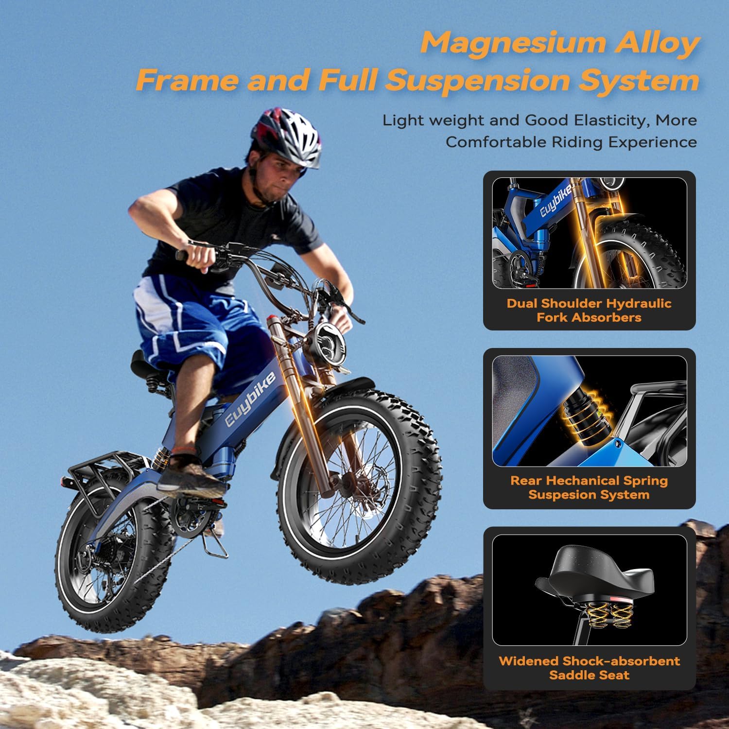 2000W/3000W Peak Motor Electric Bike for Adults, 48V/52V 25AH/30AH Battery Full Suspension Foldable Ebike, 20'x4.0' Fat Tires 35MPH Dirt Bike, 100/120 Miles Hydraulic Brake Magnesium Alloy Motorcycle
