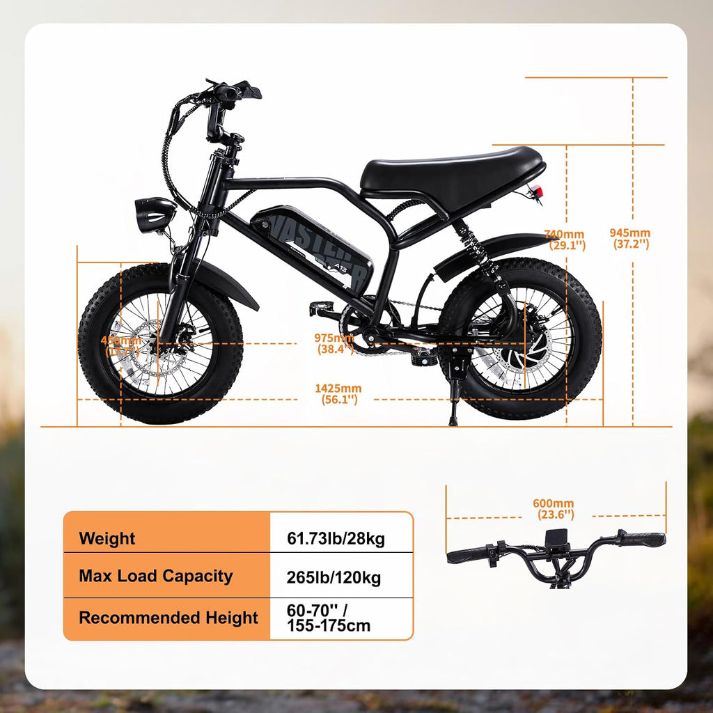 VDL Mountain Electric Bike for Teens/Adults, 16' Fat Tire Ebike, Wider Seat 500W Motor with Removable Battery, 20MPH, UP to 35 Miles Mountain Bike, Teenagers ebike for Riding&Commuting