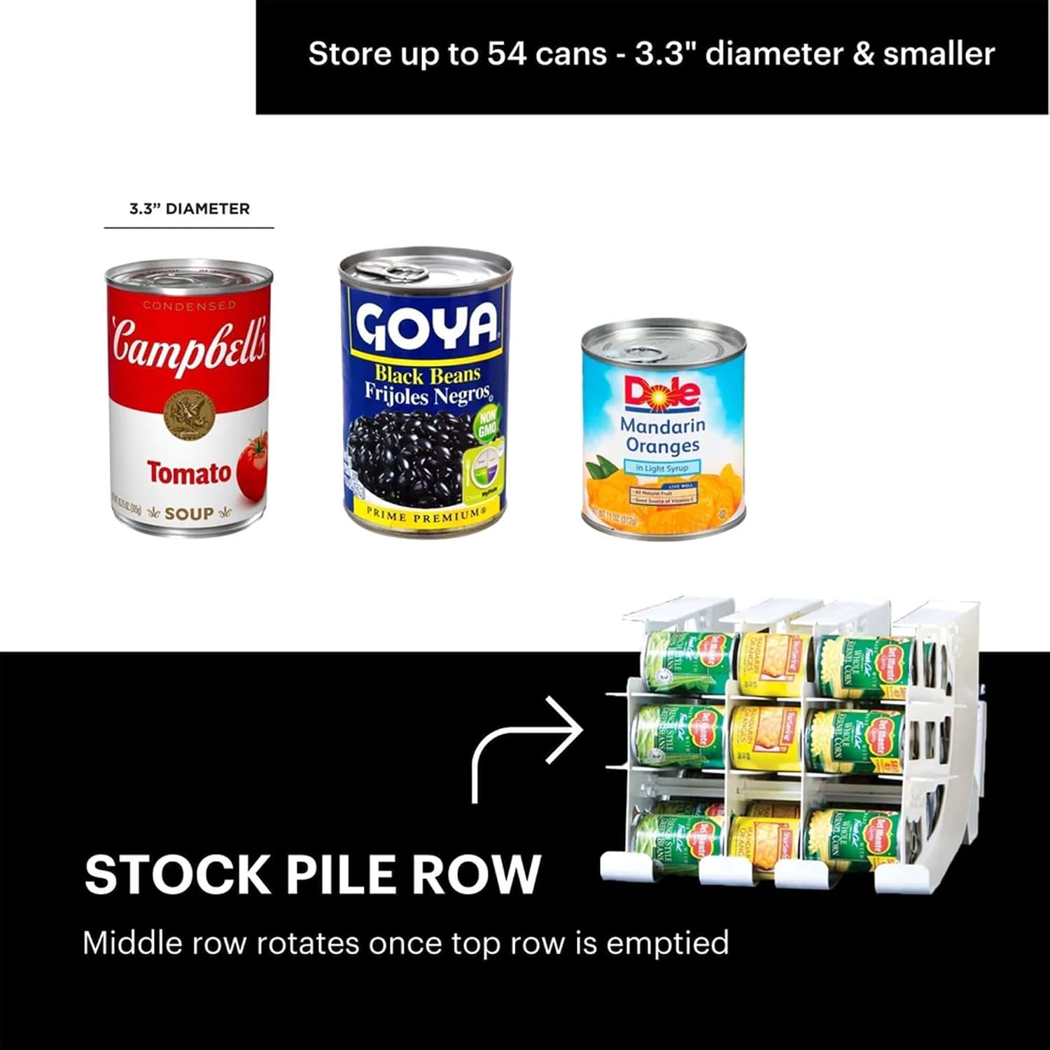FIFO Can Tracker 4-Pack - 3-Tier Rotating Food Can Organizer for Pantry, Expandable Soda Can Storage for Kitchen, Holds 54 Cans of Food or Soda