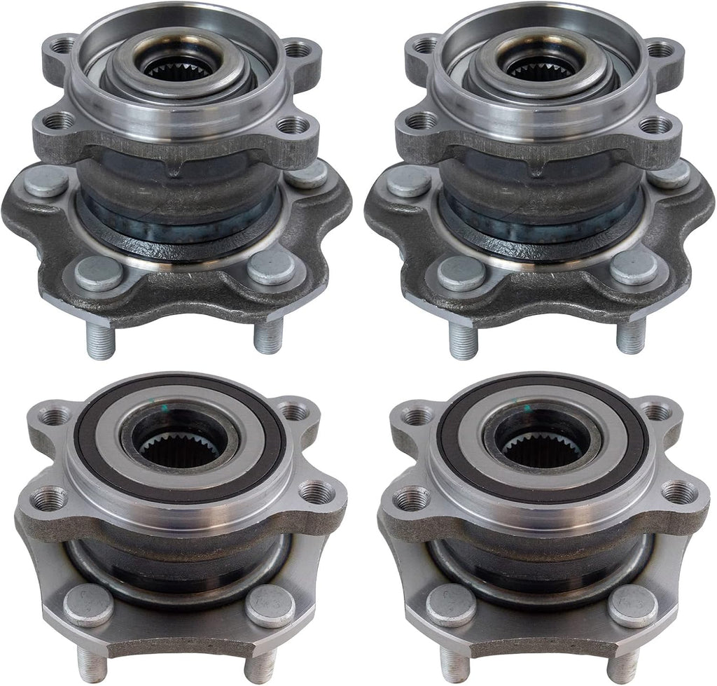 TRQ Front and Rear Wheel Bearing and Hub Assembly Set 4 Piece Compatible with 2014-2019 Nissan Rogue All Wheel Drive 2017-2022 Rogue Sport All Wheel Drive