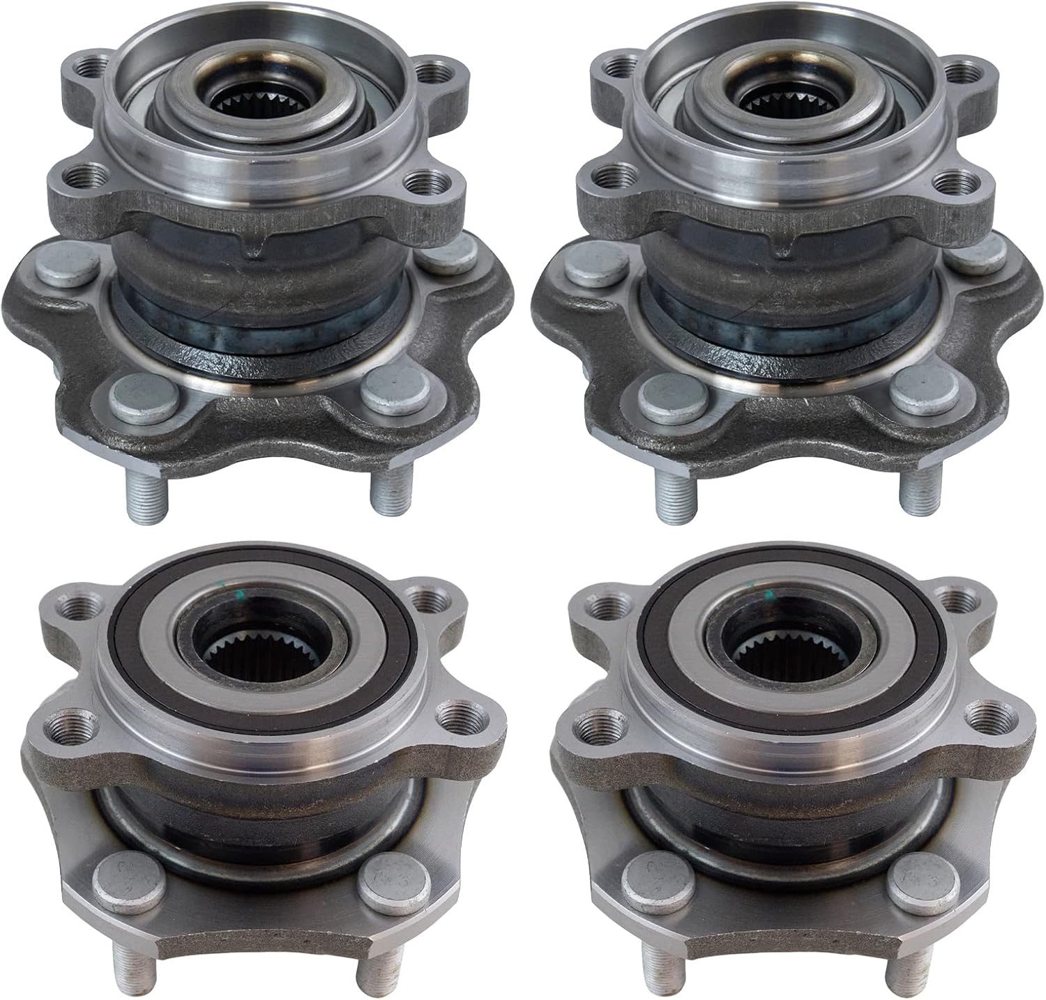 TRQ Front and Rear Wheel Bearing and Hub Assembly Set 4 Piece Compatible with 2014-2019 Nissan Rogue All Wheel Drive 2017-2022 Rogue Sport All Wheel Drive