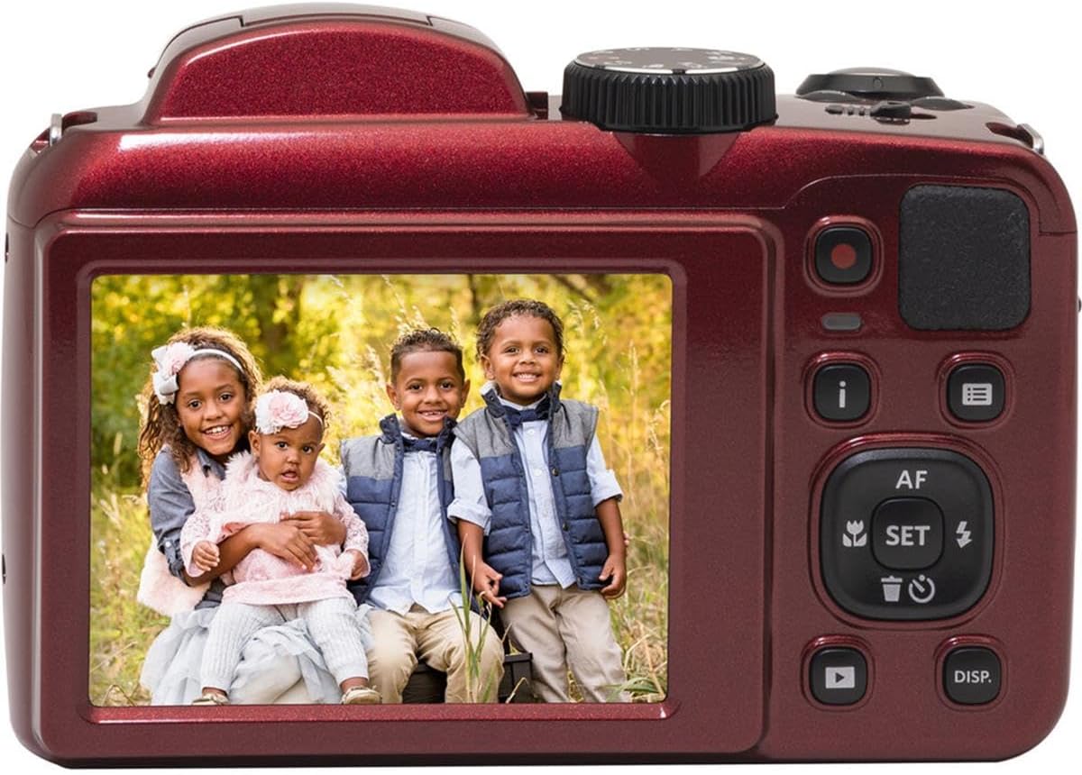 Kodak KODAK PIXPRO AZ255-RD 16MP Digital Camera 25X Optical Zoom 24mm Wide Angle Lens Image Stabilization 1080P Full HD Video 3' LCD Vlogging, with Bag & 32GB SD Card + Reader