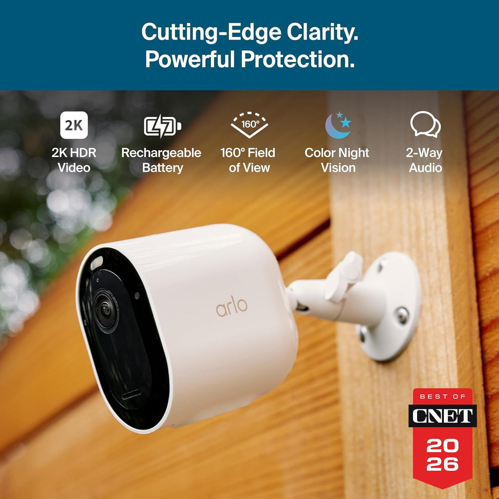 Arlo Pro Security Camera 2K HDR (6th Gen, 2025 Release) - Wireless Outdoor Camera, Rechargeable Removeable Battery, Event Captions, Emergency Response, 1-Month Trial of Secure Plan, 2 Cam, White