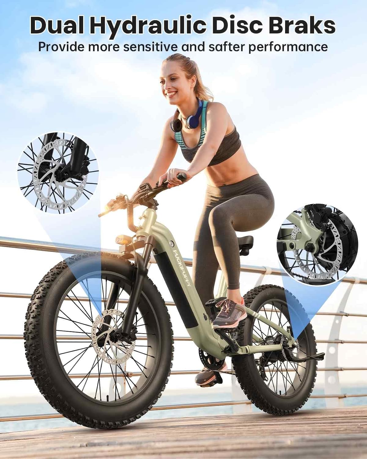 PUCKIPUPPY Electric Bike for Adults 960W, 48V 20AH Battery Adult Ebike, Full Suspension 26' Fat Tire E Bike, 28MPH 80Miles Range Mountain Electric Bicycle, 7 Speed, Hydraulic Disc Brakes